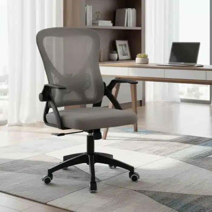 Scaun de Birou Reglabil WF-003, Gri, Ergonomic, cu Spătar Mesh și Brațe - imagine 4