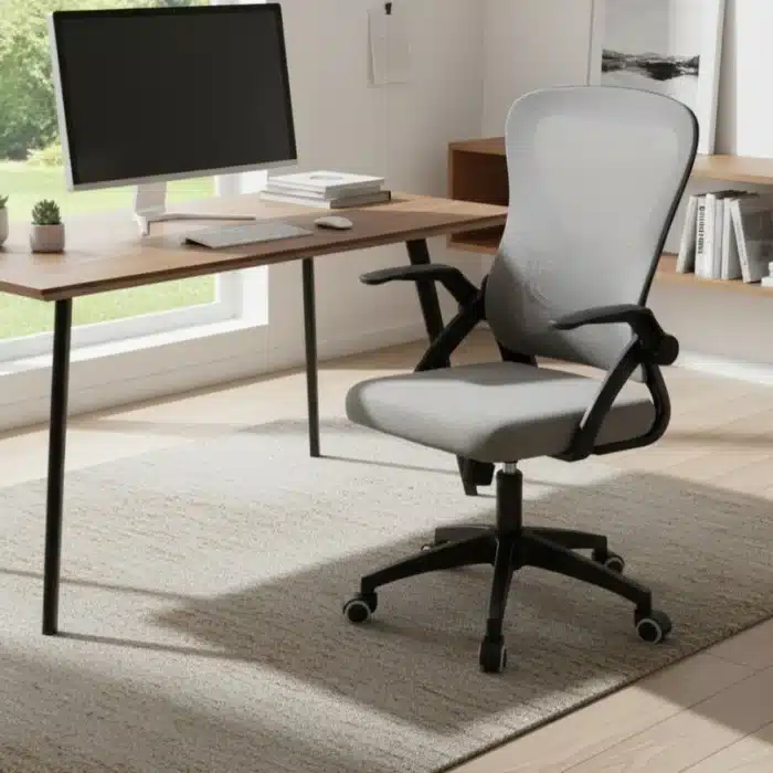 Scaun de Birou Reglabil WF-003, Gri, Ergonomic, cu Spătar Mesh și Brațe - imagine 2