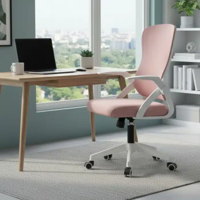 Scaun de Birou Reglabil WF-003, Roz, Ergonomic, cu Spătar Mesh și Brațe - imagine 2