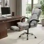 Scaun de Birou Reglabil WF-807, Gri Deschis, cu Suport pentru Picioare, Piele Ecologică - imagine 2