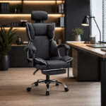 Scaun de Birou Reglabil WF-807, Negru, cu Suport pentru Picioare, Piele Ecologică