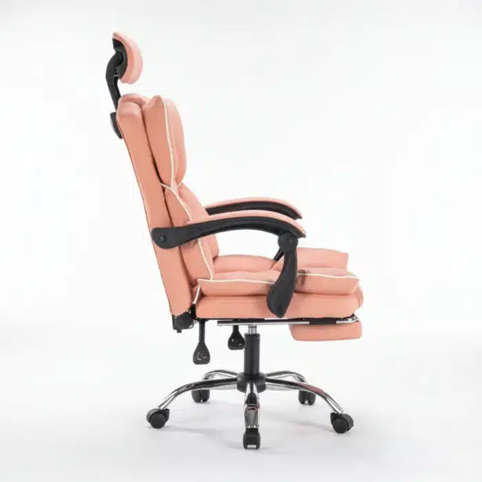 Scaun de Birou Reglabil WF-807, Roz, cu Suport pentru Picioare, Piele Ecologică - imagine 3
