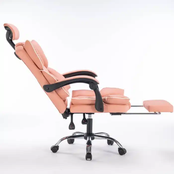 Scaun de Birou Reglabil WF-807, Roz, cu Suport pentru Picioare, Piele Ecologică - imagine 4