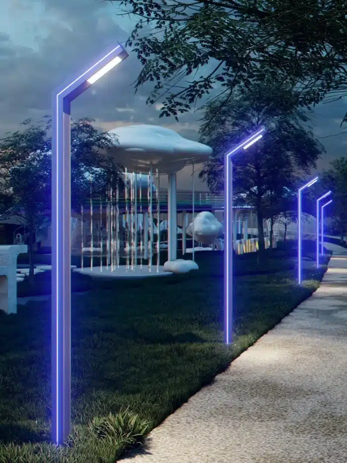 Stâlp LED pentru Iluminat Stradal, 30W, 3.5 Metri, LED Lumină Rece 6500K, Bandă LED Albastră, IP65, Gri - imagine 2
