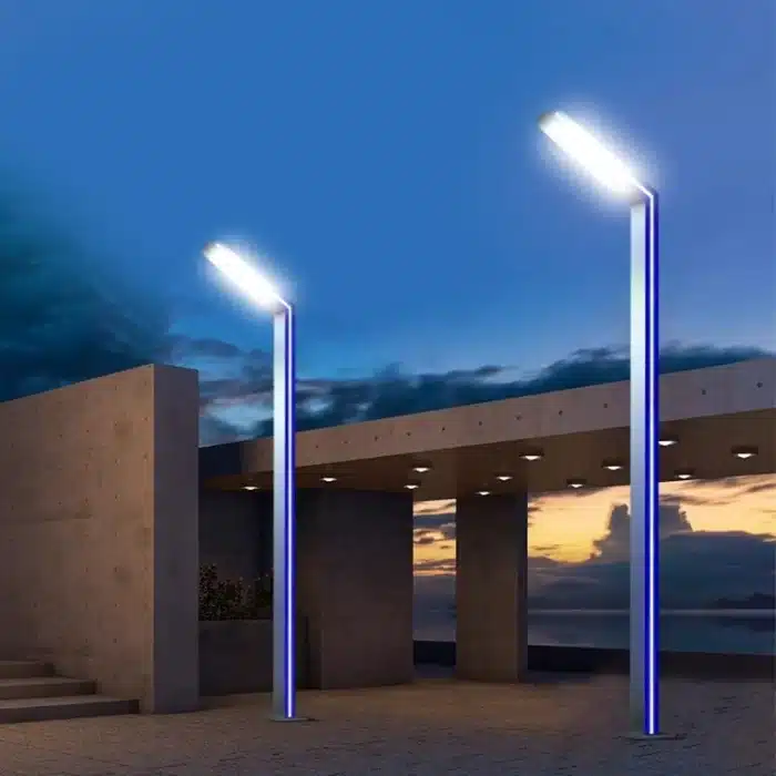 Stâlp LED pentru Iluminat Stradal, 30W, 3.5 Metri, LED Lumină Rece 6500K, Bandă LED Albastră, IP65, Gri - imagine 4