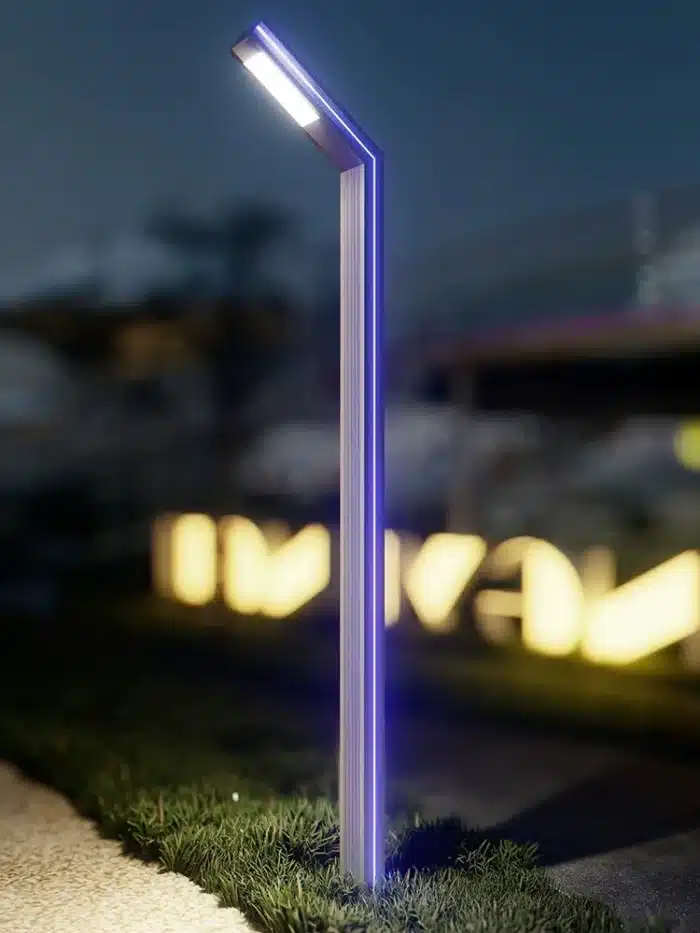 Stâlp LED pentru Iluminat Stradal, 30W, 3.5 Metri, LED Lumină Rece 6500K, Bandă LED Albastră, IP65, Gri - imagine 6