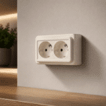 Priză Dublă Spin Aplicată, Ceramică, cu Contact de Protecție, Alb, Montaj Aparent