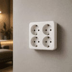 Priză Cvadruplă Albă, 4 Prize, Ceramică, cu Contact de Protecție, 250V, 16A, 3500W, IP20, Montaj Aparent