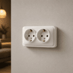 Priză Dublă Mini Albă, Ceramică, cu Contact de Protecție, 250V, 16A, IP20, Montaj Aparent