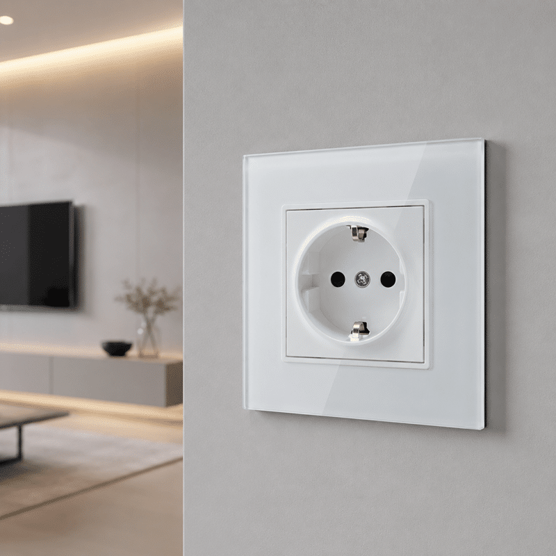 11zon_resized Priză Simplă Albă cu Ramă din Sticlă, 250V, 16A, IP20, 86 × 86 mm - imagine 1