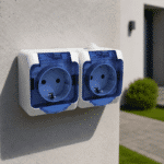 Priză Dublă Aplicată Schneider Cedar WDE000525, cu Capac Albastru, IP44, 220–250V, 16A