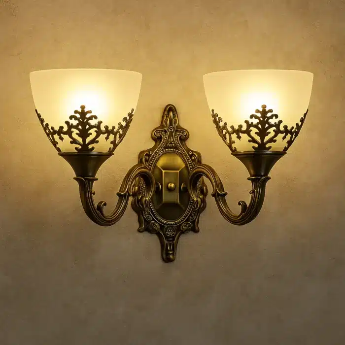 Aplica Dubla VINTAGE, Circulara, 2 becuri E27, Sticla si Metal, Bronz Antichizat - imagine 2