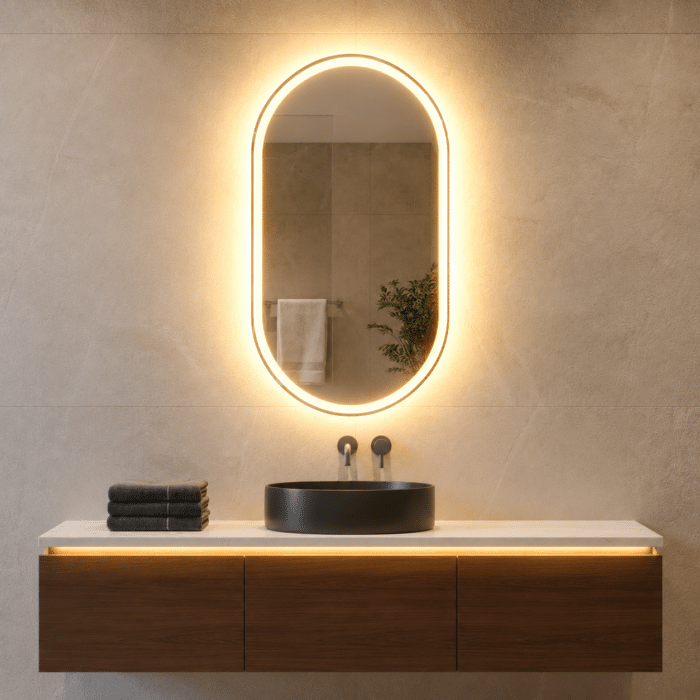 Oglindă LED Ovală 50×80 cm, Iluminare Față + Spate, Dezaburire, 3 Tipuri de Lumină, Touch, Model Bono - imagine 7