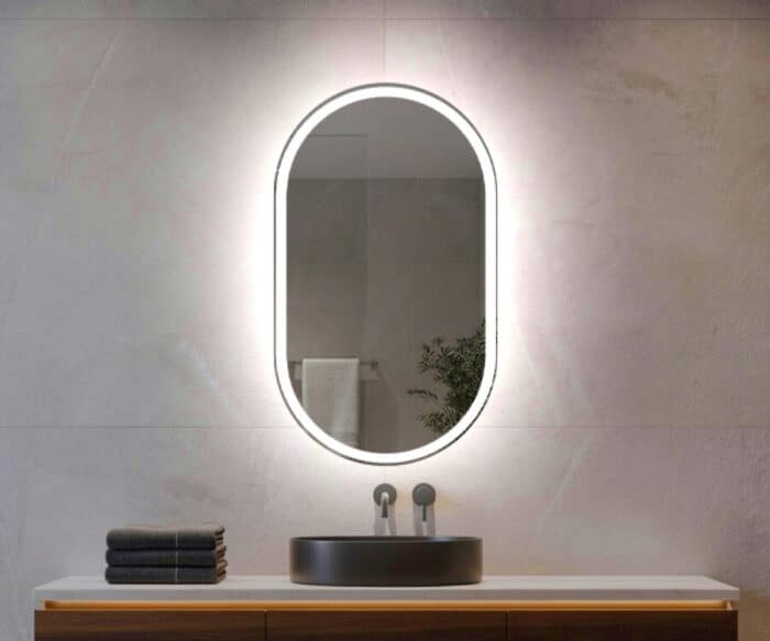 Oglindă LED Ovală 50×80 cm, Iluminare Față + Spate, Dezaburire, 3 Tipuri de Lumină, Touch, Model Bono - imagine 2