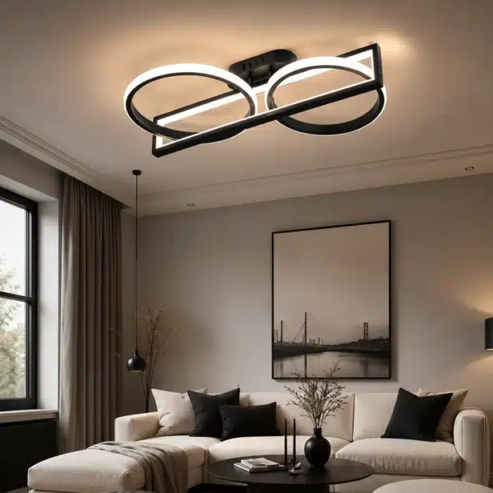 Lustră LED Diforma 106W Neagră cu Telecomandă, Dimabilă, 3 Tipuri de Lumină - imagine 2