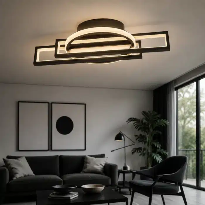 Lustră LED Diforma 116W Neagră cu Telecomandă, Dimabilă, 3 Tipuri de Lumină - imagine 2