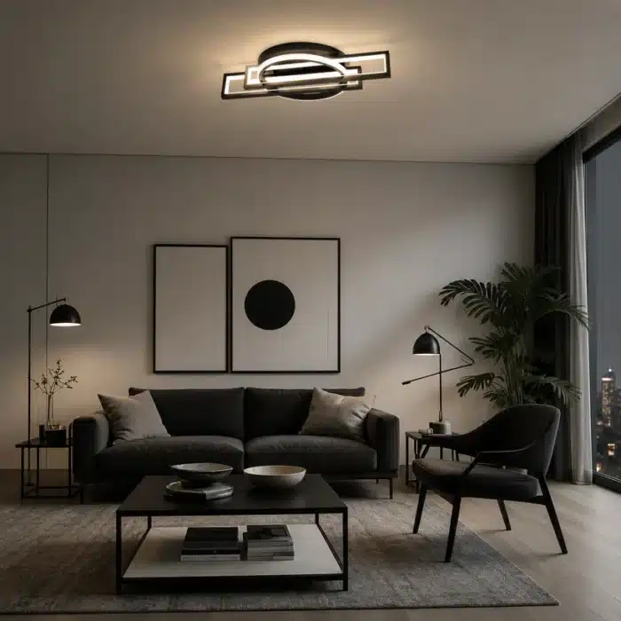 Lustră LED Diforma 116W Neagră cu Telecomandă, Dimabilă, 3 Tipuri de Lumină - imagine 4