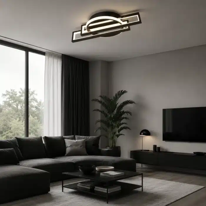 Lustră LED Diforma 116W Neagră cu Telecomandă, Dimabilă, 3 Tipuri de Lumină - imagine 3