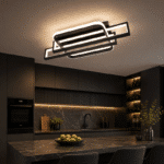 Lustră LED Geometry 122W Neagră cu Telecomandă, Dimabilă, 3 Tipuri de Lumină