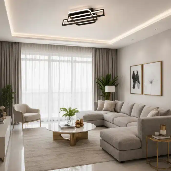 Lustră LED Geometry 122W Neagră cu Telecomandă, Dimabilă, 3 Tipuri de Lumină - imagine 4