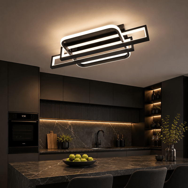 Lustră LED Geometry 122W Neagră cu Telecomandă, Dimabilă, 3 Tipuri de Lumină (1) Lustră LED Geometry 122W Neagră cu Telecomandă, Dimabilă, 3 Tipuri de Lumină - imagine 1
