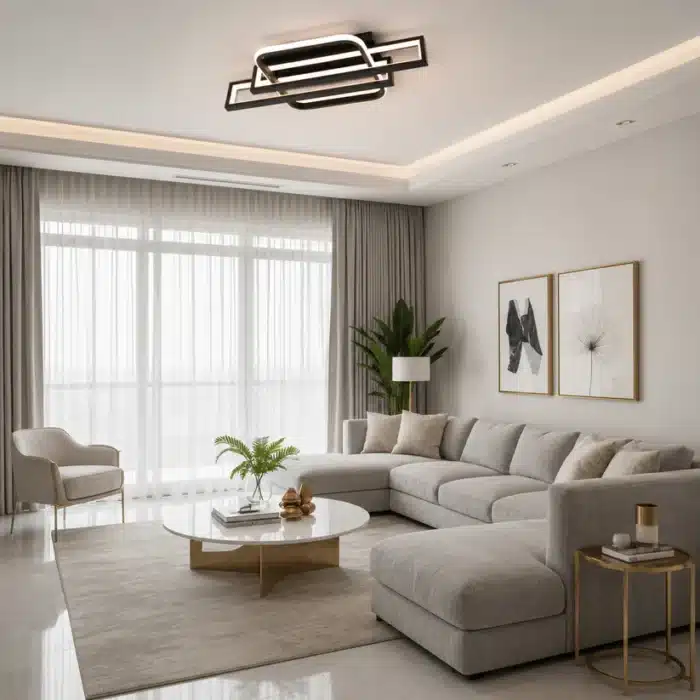 Lustră LED Geometry 122W Neagră cu Telecomandă, Dimabilă, 3 Tipuri de Lumină - imagine 3