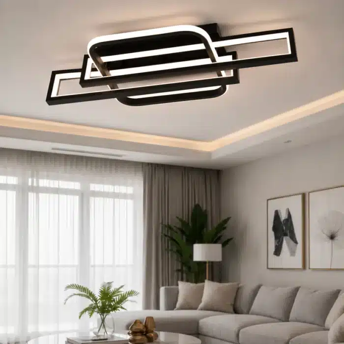 Lustră LED Geometry 122W Neagră cu Telecomandă, Dimabilă, 3 Tipuri de Lumină - imagine 2