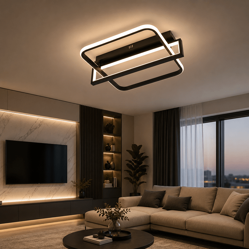 Lustră LED Patrata 88W Neagră cu Telecomandă, Dimabilă, 3 Tipuri de Lumină (1) Lustră LED Patrata 88W Neagră cu Telecomandă, Dimabilă, 3 Tipuri de Lumină - imagine 1