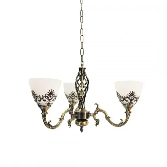 Lustra VINTAGE, tip Pendul cu brate, Circulara, 3xE27, Sticla si Metal, Bronz Antichizat - imagine 8