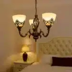 Lustra VINTAGE, tip Pendul cu brate, Circulara, 3xE27, Sticla si Metal, Bronz Antichizat - imagine 2
