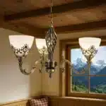 Lustra VINTAGE, tip Pendul cu brate, Circulara, 3xE27, Sticla si Metal, Bronz Antichizat - imagine 5