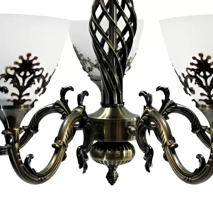 Lustra VINTAGE, tip Pendul cu brate, Circulara, 5xE27, Sticla si Metal, Bronz Antichizat - imagine 6