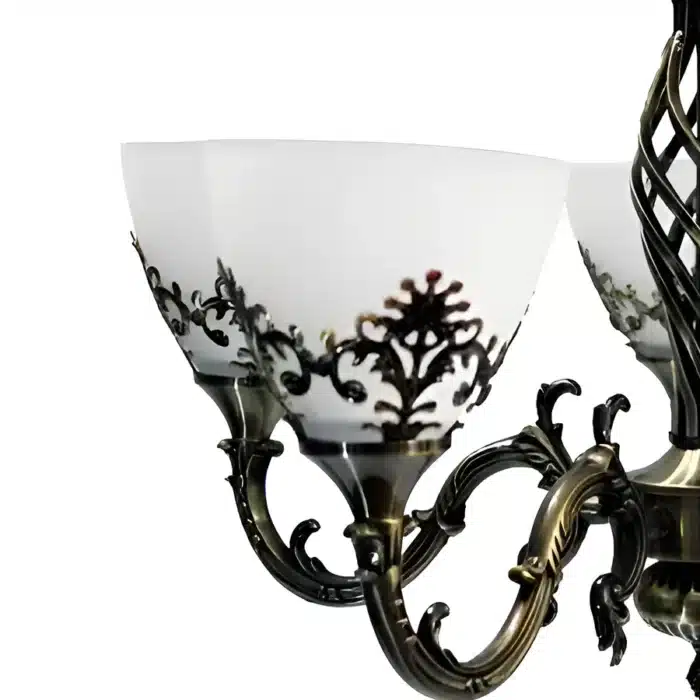 Lustra VINTAGE, tip Pendul cu brate, Circulara, 5xE27, Sticla si Metal, Bronz Antichizat - imagine 5
