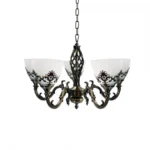 Lustra VINTAGE, tip Pendul cu brate, Circulara, 5xE27, Sticla si Metal, Bronz Antichizat - imagine 4