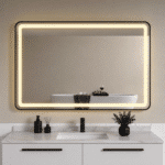 Oglindă LED 120×80 cm, cu Ramă Neagră , Dezaburire, 3 Tipuri de Lumină, Touch, Model Sharky Design - imagine 3