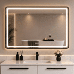 Oglindă LED 120×80 cm, cu Ramă Neagră , Dezaburire, 3 Tipuri de Lumină, Touch, Model Sharky Design