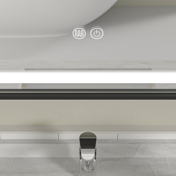 Oglindă LED 120×80 cm, cu Ramă Neagră , Dezaburire, 3 Tipuri de Lumină, Touch, Model Sharky Design - imagine 6