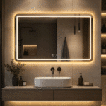 Oglindă LED 150×80 cm cu Ramă Auriu Periat, Model Shark Design, Dezaburire, 3 Tipuri de Lumină, Touch, IP65 - imagine 7