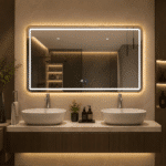 Oglindă LED 150×80 cm cu Ramă Auriu Periat, Model Shark Design, Dezaburire, 3 Tipuri de Lumină, Touch, IP65 - imagine 6