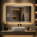 Oglindă LED 150×80 cm cu Ramă Auriu Periat, Model Shark Design, Dezaburire, 3 Tipuri de Lumină, Touch, IP65 - imagine 5