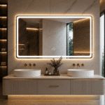 Oglindă LED Dreptunghiulară 150×80 cm, Iluminare Față + Spate, Dezaburire, 3 Tipuri de Lumină, Touch, Model Peru