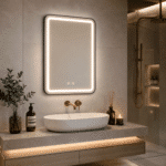 Oglindă LED Dreptunghiulară 50×70 cm, cu Ramă Neagră , Dezaburire, 3 Tipuri de Lumină, Touch, Model Shark Design - imagine 9