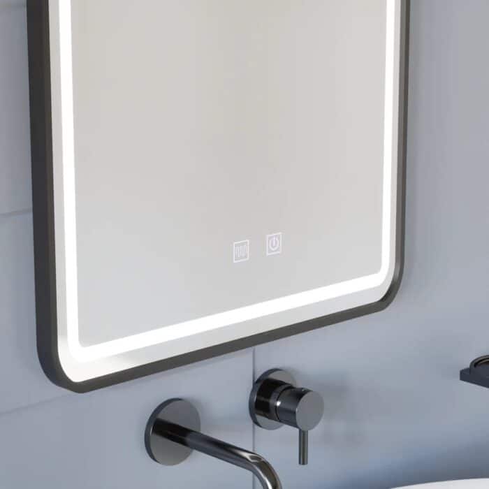 Oglindă LED Dreptunghiulară 50×70 cm, cu Ramă Neagră , Dezaburire, 3 Tipuri de Lumină, Touch, Model Shark Design - imagine 10