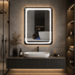 Oglindă LED Dreptunghiulară 50×70 cm, cu Ramă Neagră , Dezaburire, 3 Tipuri de Lumină, Touch, Model Shark Design - imagine 4