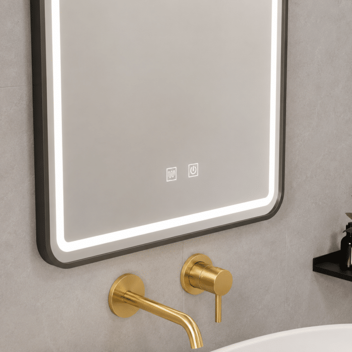 Oglindă LED Dreptunghiulară 50×70 cm, cu Ramă Neagră , Dezaburire, 3 Tipuri de Lumină, Touch, Model Shark Design - imagine 8
