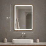Oglindă LED Dreptunghiulară 60×80 cm cu Ramă Auriu Periat, Model Shark Design, Dezaburire, 3 Tipuri de Lumină, Touch, IP65 - imagine 7