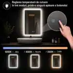 Oglindă LED Dreptunghiulară 60×80 cm cu Ramă Auriu Periat, Model Shark Design, Dezaburire, 3 Tipuri de Lumină, Touch, IP65 - imagine 5