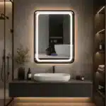 Oglindă LED Dreptunghiulară 60×80 cm, cu Ramă Neagră , Dezaburire, 3 Tipuri de Lumină, Touch, Model Shark Black