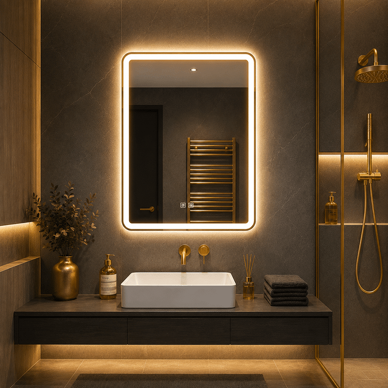 Oglindă LED Dreptunghiulară 60×90 cm, Iluminare Față + Spate, Dezaburire, 3 Tipuri de Lumină, Touch Oglindă LED Dreptunghiulară 60×90 cm, Iluminare Față + Spate, Dezaburire, 3 Tipuri de Lumină, Touch, Model Shark - imagine 1