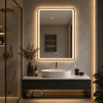 Oglindă LED Dreptunghiulară 70×90 cm, cu Ramă Neagră , Dezaburire, 3 Tipuri de Lumină, Touch, Model Sharky - imagine 2